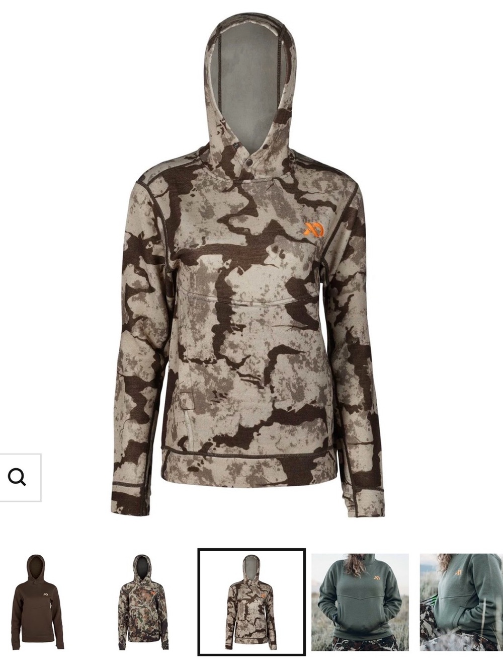 NWOT First Lite Women’s Desert Camo Hoodie - Brown, Tan with Orange Logo